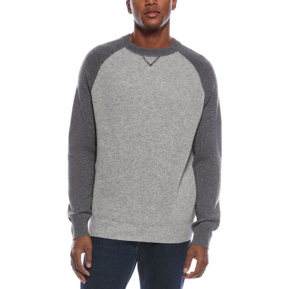 Kier + J Mens  Raglan Colorblocked Wool & Cashmere-Blend Crewneck Sweater, Grey